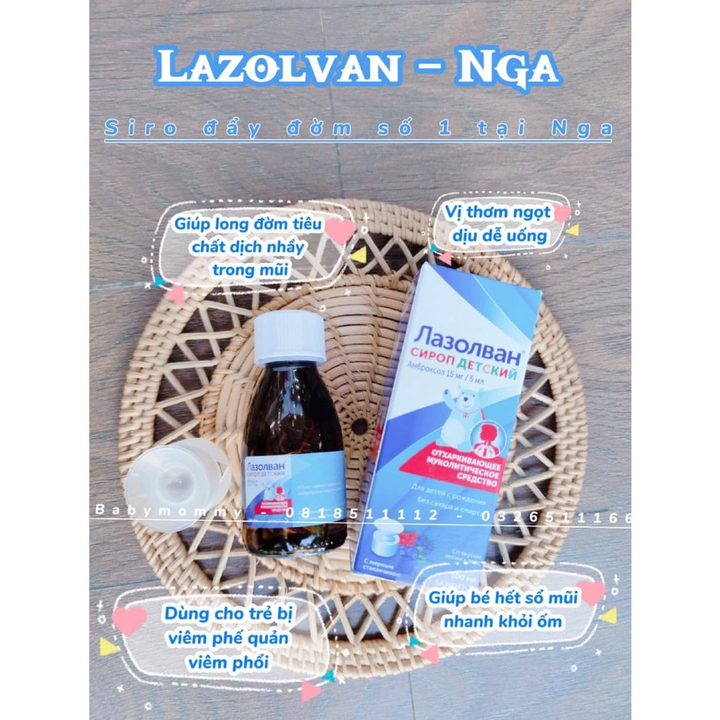 Siro ho và tiêu đờm Lazolvan 100ml của Nga