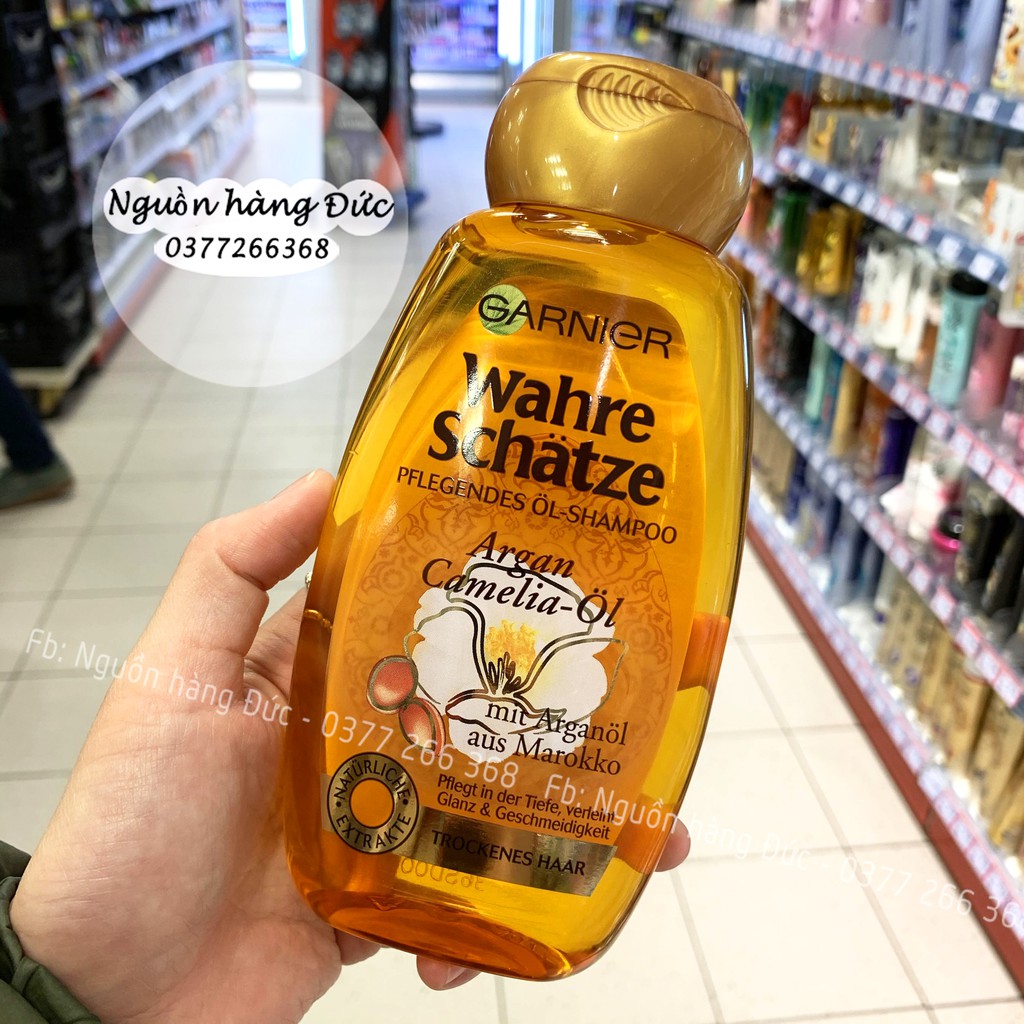 Gội xả Garnier phục hồi tóc hư tổn từ tinh dầu Argan & Camellia (hoa trà)- Nguồn hàng Đức