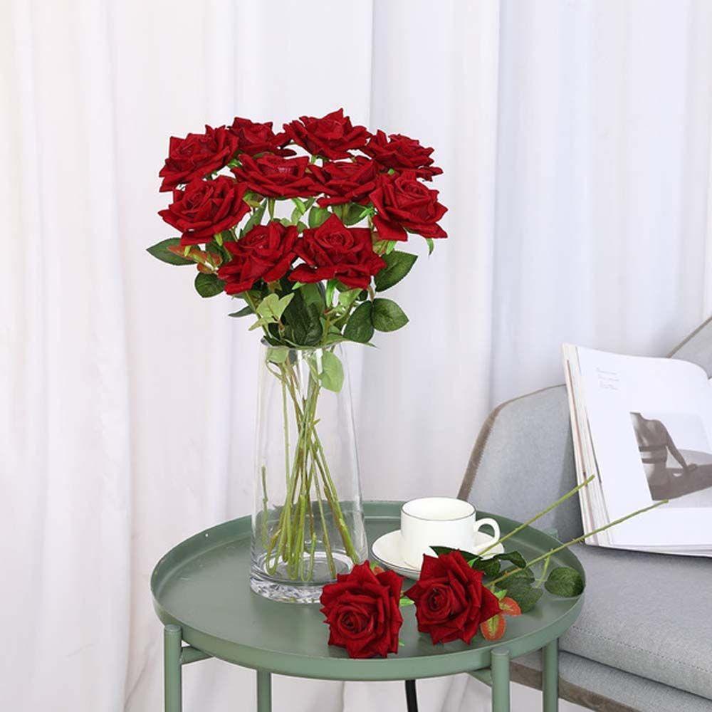 Bó Hoa Hồng Nhân Tạo Thân Dài Bằng Vải Flannel Phối Nhung Trang Trí Nhà Cửa / Tiệc Cưới DIY