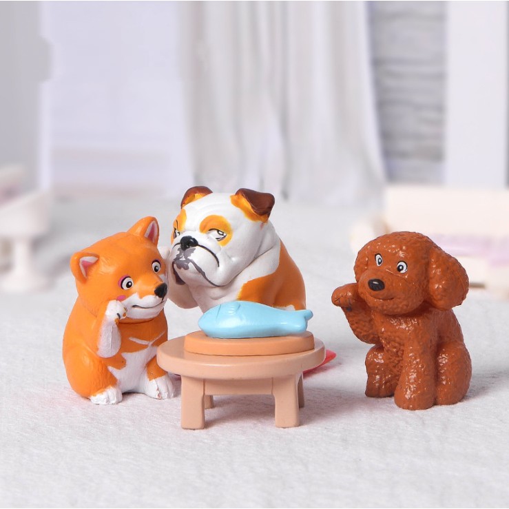 Bộ mô hình Maneki Neko và các bạn cho Shiba, Bull, Poodle dễ thương trang trí tiểu cảnh, móc chìa khóa, DIY