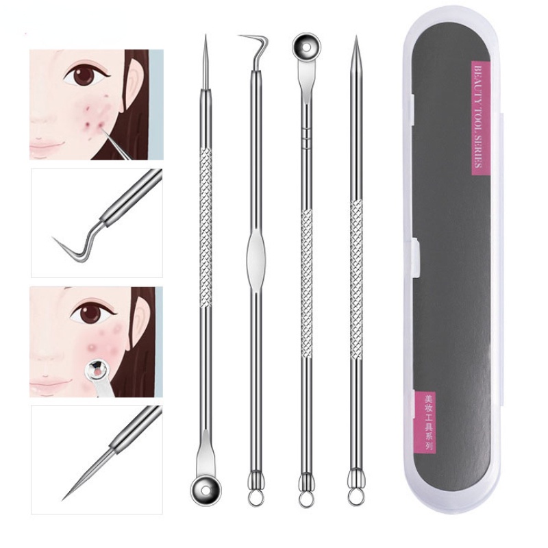 Set 4 Dụng Cụ Nặn Mụn Hai Đầu Bằng Thép Không Gỉ