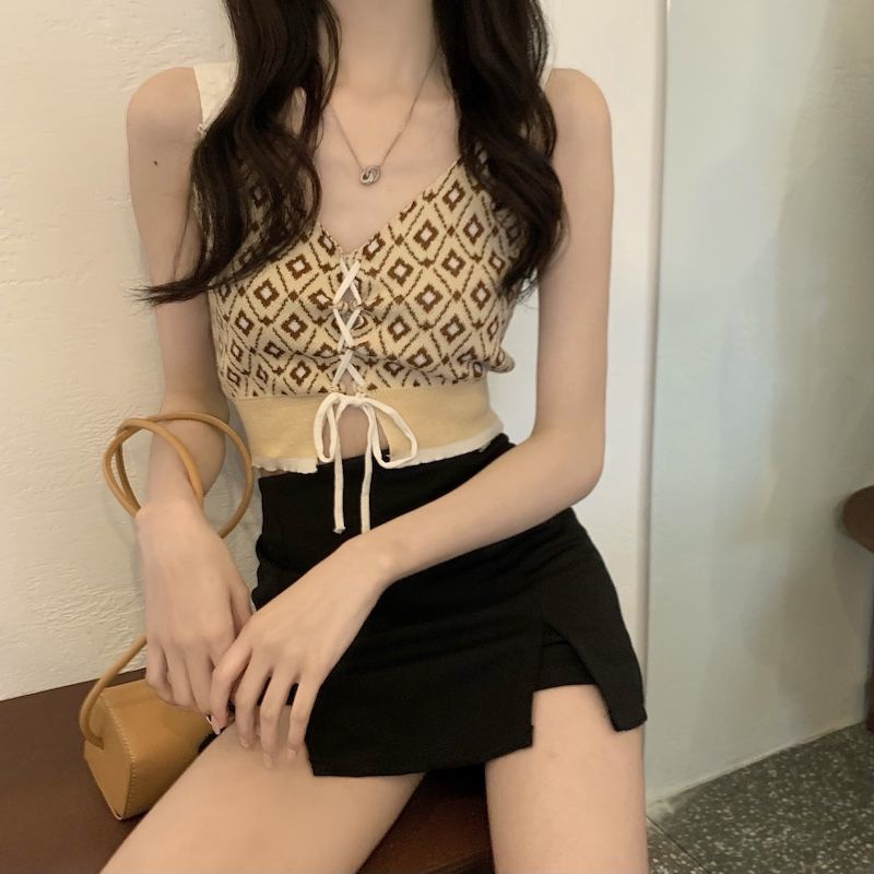 Áo croptop dệt kim cột dây thời trang mới trẻ trung dành cho nữ 2021