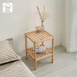 Kệ Tab Đầu Giường 2 Tầng, Kệ Để Giày Dép Gỗ Thông Tự Nhiên Nhập Khẩu - Lắp Ráp, Decor Phòng Ngủ Phong Cách Tối Giản
