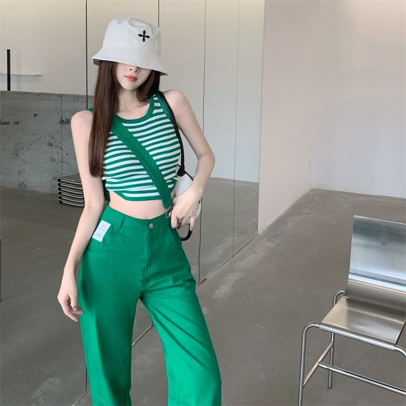 Set Áo Thun Sát Nách Và Chân Váy Sọc Ngang Thời Trang Dành Cho Nữ