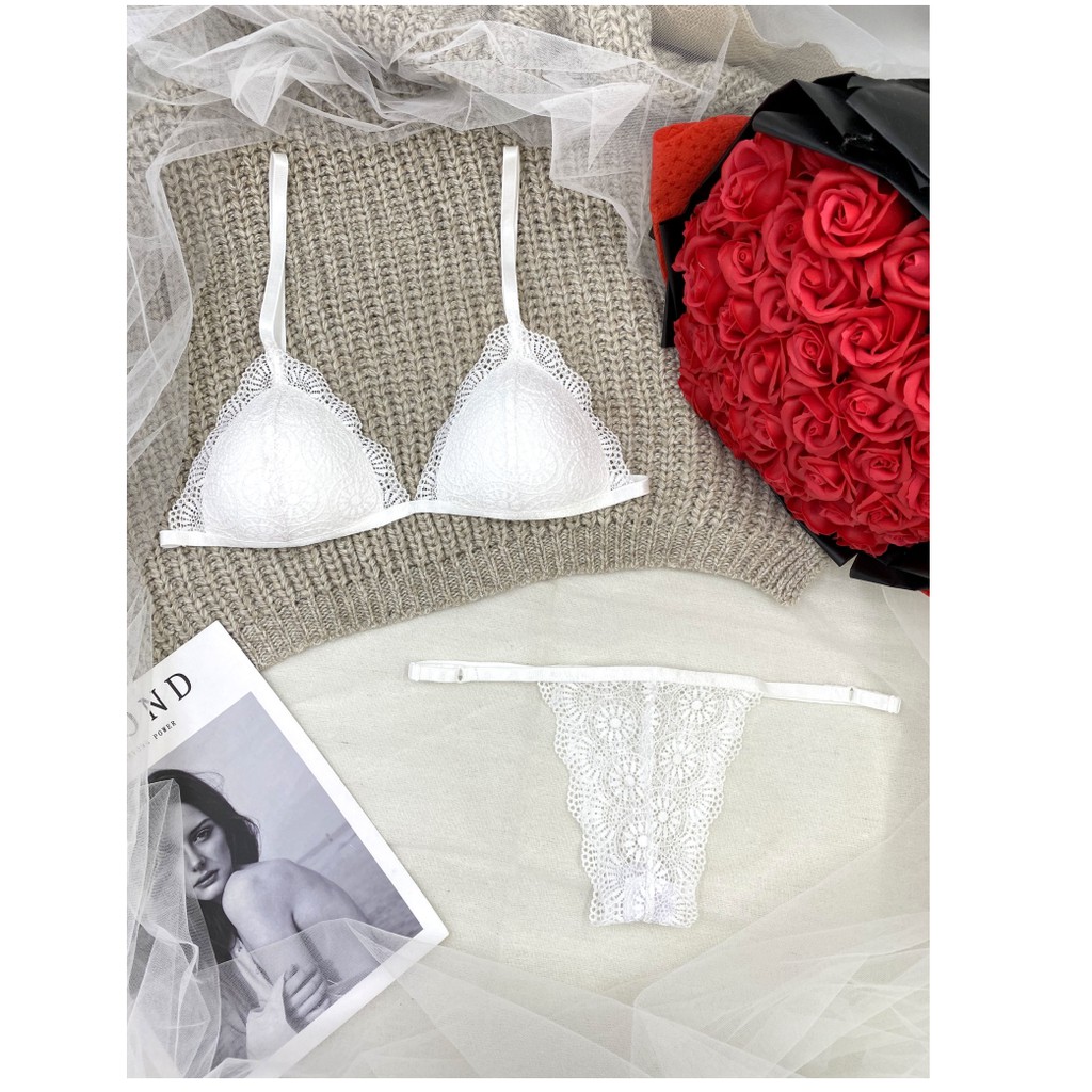 👙 Bra thiết kế 👙 Bộ đồ lót nữ ren sexy trắng đơn giản có mút hàng thiết kế siêu cấp