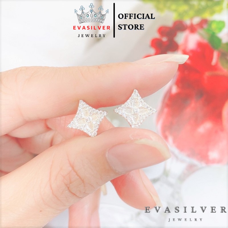Bông tai bạc nữ hình thoi cá tính, khuyên tai chất liệu bạc ta cao cấp - Trang sức bạc Evasilver