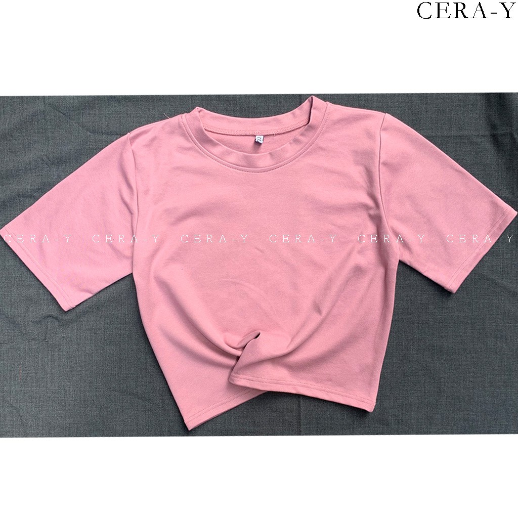 Áo thun form rộng croptop CERA-Y màu hồng tím CRA001