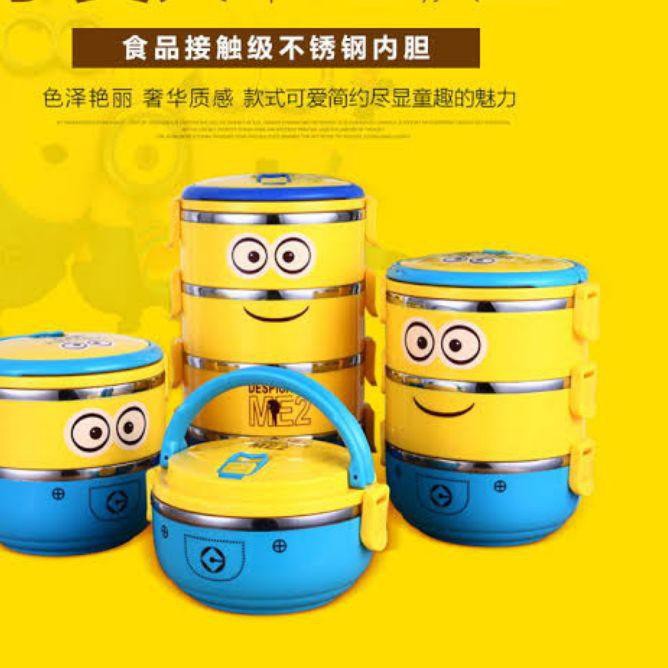 Hộp Đựng Cơm Trưa 4 / 2 / 3 / 4 Ngăn Bằng Thép Không Gỉ Hình Minion Màu Vàng Dễ Thương