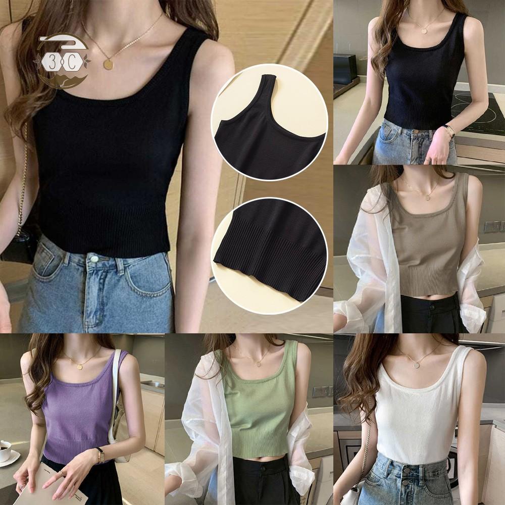 [MMAL]Women\'s Vest Korean Style Plain Polyester Round Neck Solid Color Tank TopBig Sale