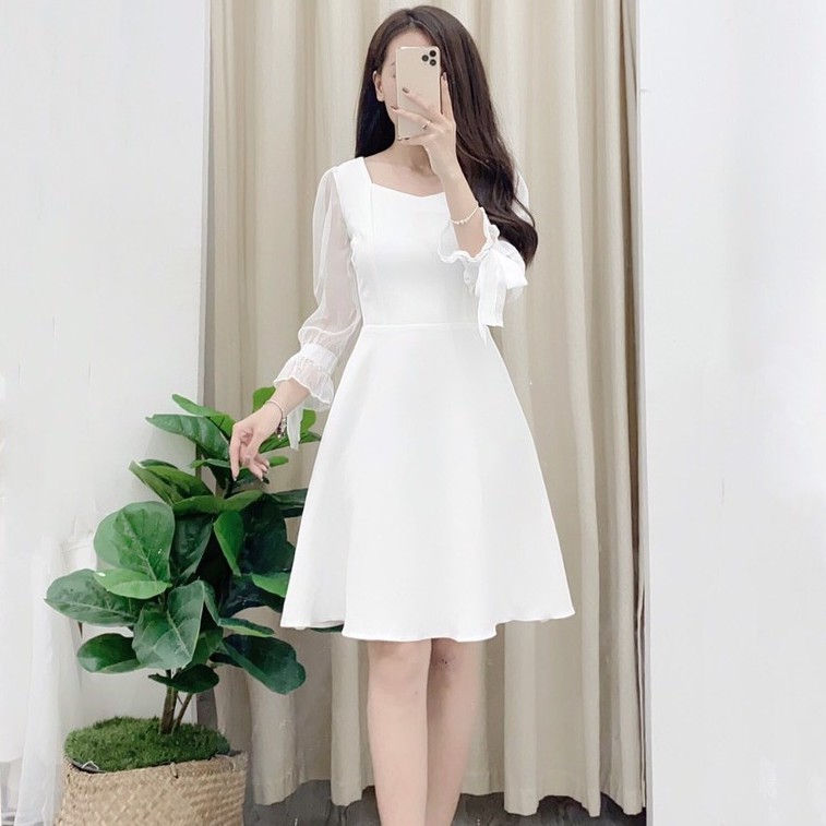 Váy trắng dài tay Basic đi chơi / đi kỷ yếu