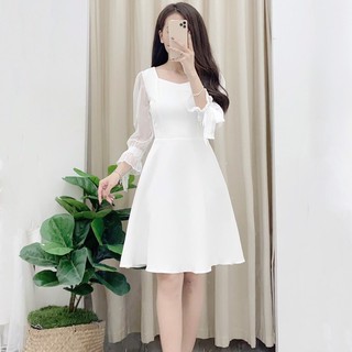 Váy trắng dài tay Basic đi chơi / đi kỷ yếu