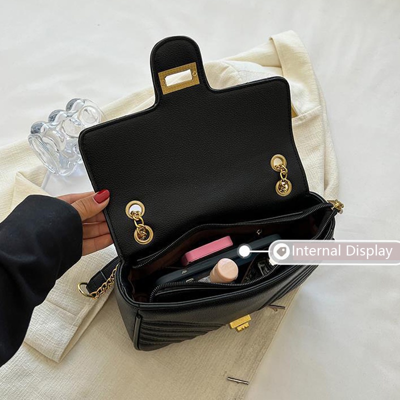 Túi Đeo Vai Hình Vuông Cỡ Nhỏ Phối Dây Đeo Sợi Xích Phong Cách Cổ Điển Thời Trang Cho Nữ