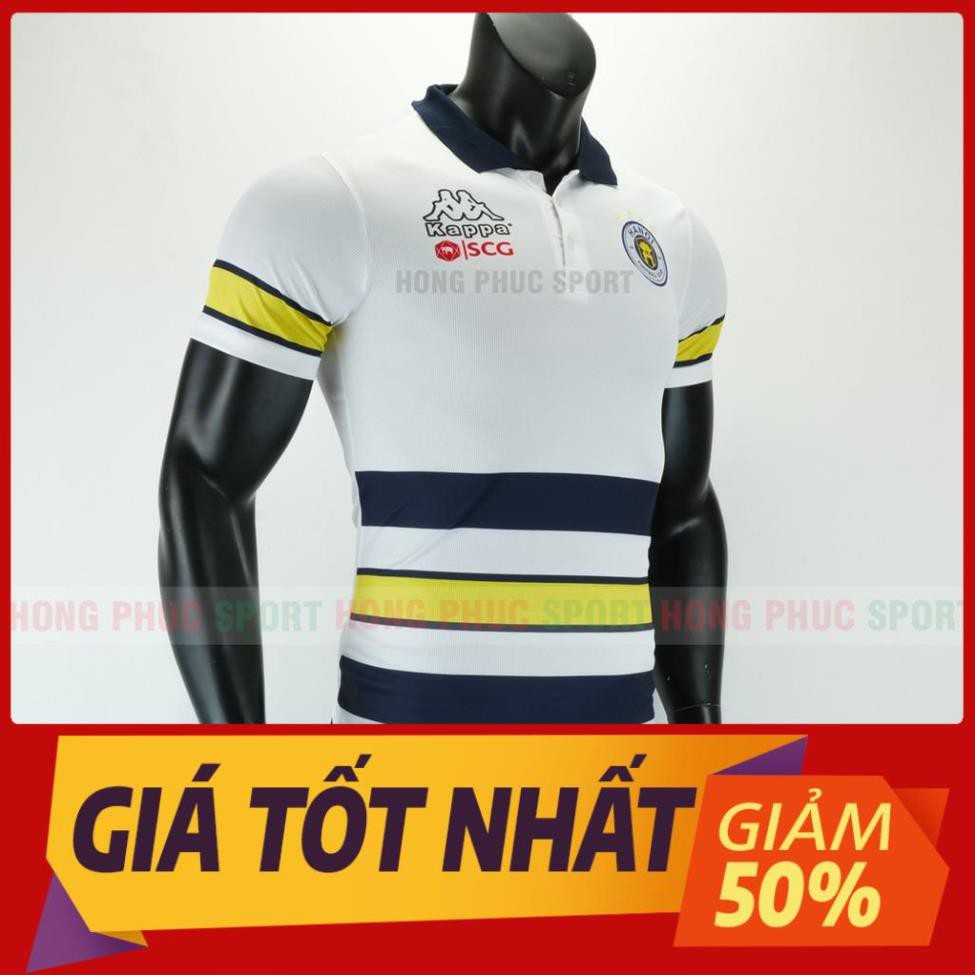 hàng chính hãng -  Bộ quần áo đá bóng Hà Nội Polo vải dệt kim cao cấp, size châu âu, quần có túi mẫu 2019