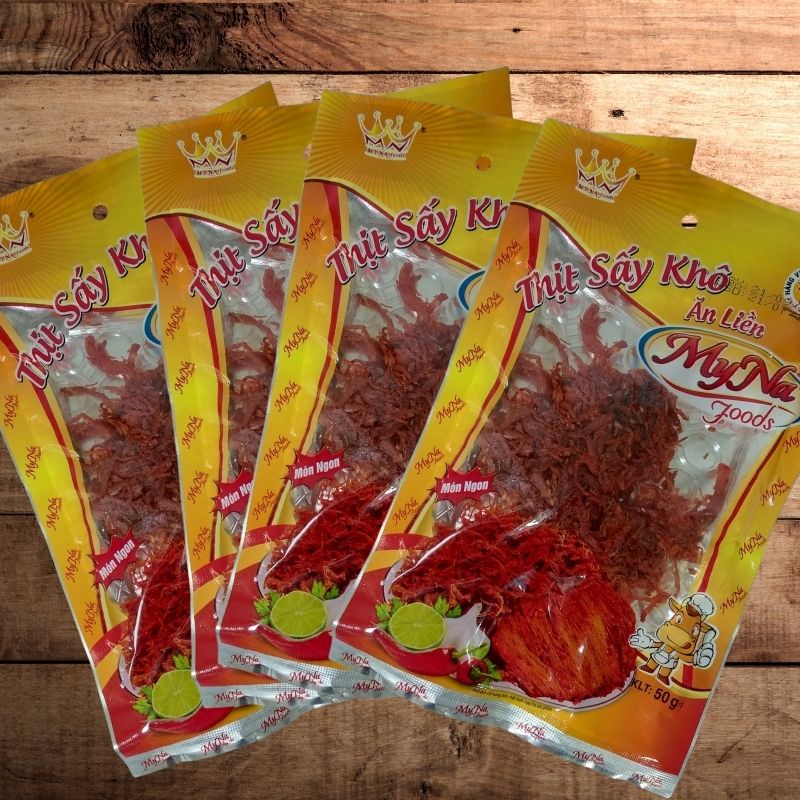 Khô bò my na vị cay nhẹ làm mồi nhậu cực ngon túi 50g thích hợp bán kèm quán karaoke MAMYFOODS MF0058 | BigBuy360 - bigbuy360.vn
