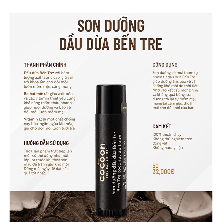 Son Dưỡng Cocoon Dầu Dừa Bến Tre Cho Môi 5g | BigBuy360 - bigbuy360.vn