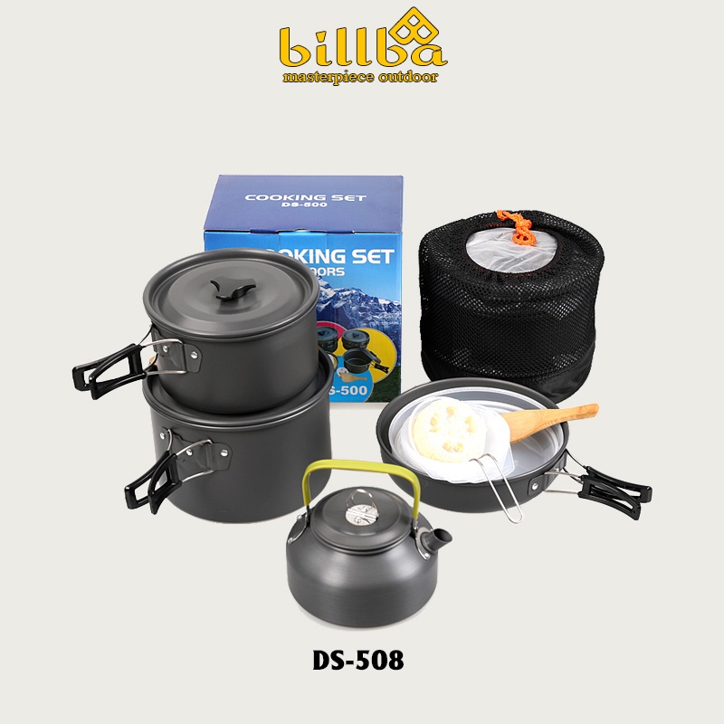 Bộ nồi hợp kim nhôm xếp gọn phù hợp với 4-5 người dùng đi du lịch dã ngoại cắm trại ngoài trời DS-508 - Billba Outdoors