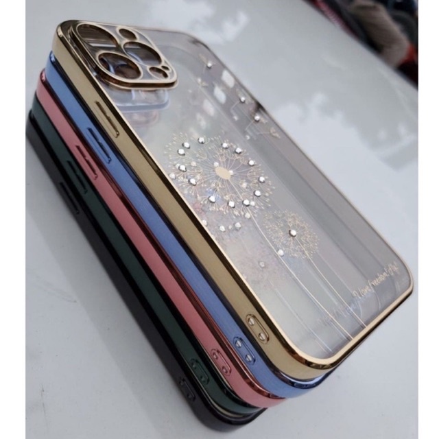 Ốp lưng Likgus hoa đính đá cho iPhone 13, 13 Pro, 13 Pro Max viền xi màu bảo vệ camera siêu đẹp sang trọng