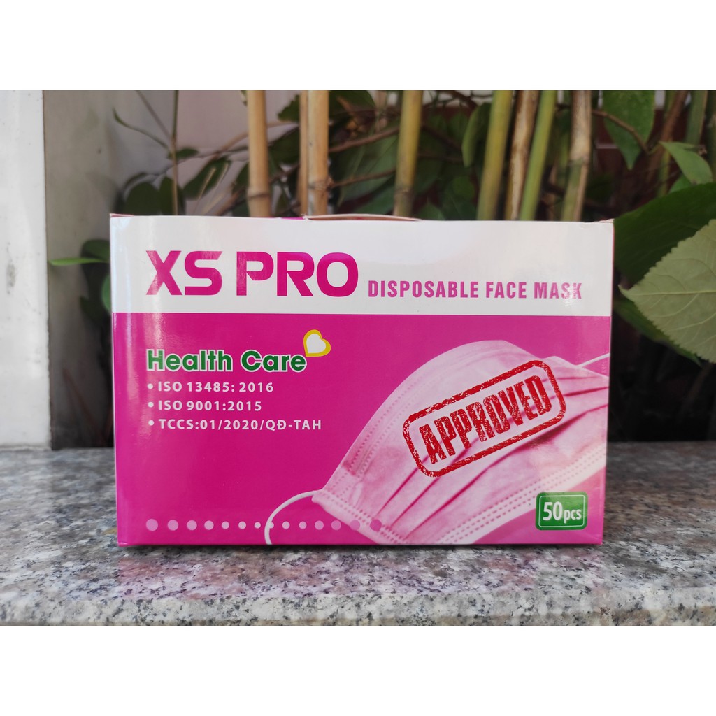 Hộp 50 Khẩu Trang Y Tế Màu Hồng XS PRO 4 Lớp