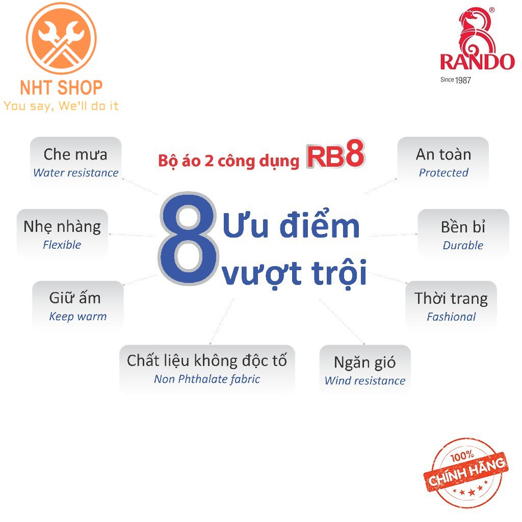 Áo Mưa Bộ Rando 2 Công Dụng RB8 – Thời Trang Đi Mưa, Ấm Áp Nhẹ Nhàng - NHT Shop