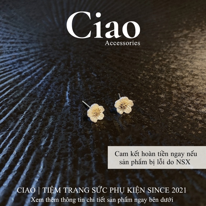 [HOẢ TỐC 1H] Khuyên tai/ Bông tai mạ bạc S925 thiết kế hình hoa mai Blossom Tiny Ciao