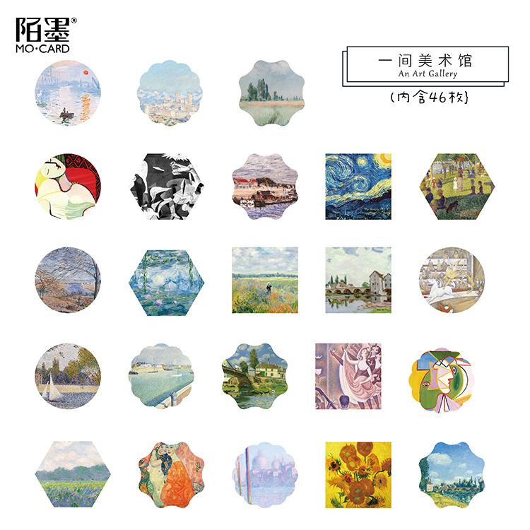 Hộp 46 nhãn dán họa tiết các tác phẩm nổi tiếng dùng để trang trí