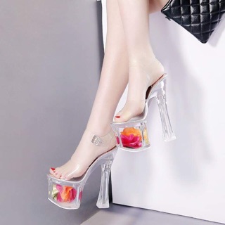 giày cao gót cánh hoa trong suốt 18cm size từ 34 đến 39