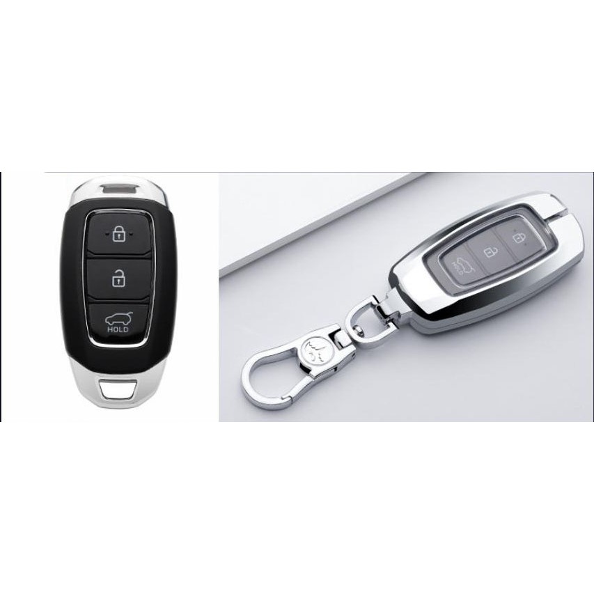 Ốp chìa khóa inox Accent, Kona, Santafe 2018-2019 -2020 có lót bọc silicon M02