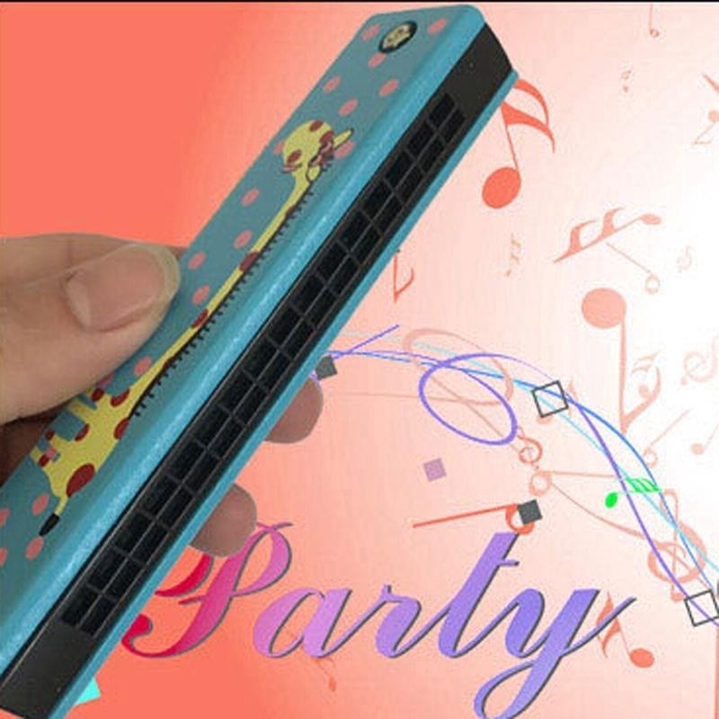 Kèn Tremolo Harmonica 16 lỗ chất liệu gỗ họa tiết dễ thương thú vị cho bé
