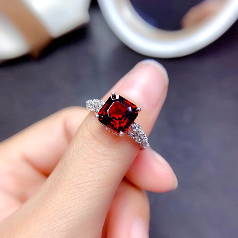 Nhẫn đính đá zircon hình vuông AAA mạ bạc 925 thời trang cho nữ