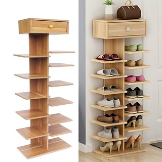 (KÈM ẢNH THẬT - Mẫu tự ráp) Kệ giầy dép gỗ đẹp 6 tầng có ngăn tủ phụ- kệ giầy xương cá
