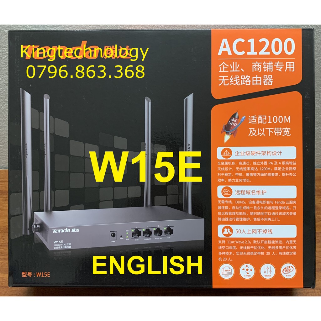 Bộ phát WIFI Tenda W15e ac1200Mps mạng doanh nghiệp 50 user - vùng phủ sóng 300m2 -cài đặt English, mới 100% fullbox | WebRaoVat - webraovat.net.vn