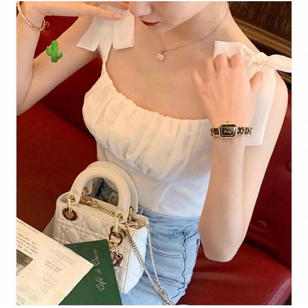 Áo kiểu 2 dây cột nơ vai nhún ngực cực xinh , chất kate mềm mịn mát