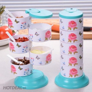 Kệ gia vị xoay 5 tầng tiện lợi, Hộp đựng gia vị xoay 360 độ