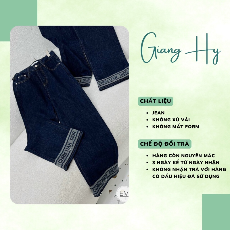 Quần jean nữ ống đứng quần bò nữ ống suông đứng lưng cao THÊU GẤU DI.OR