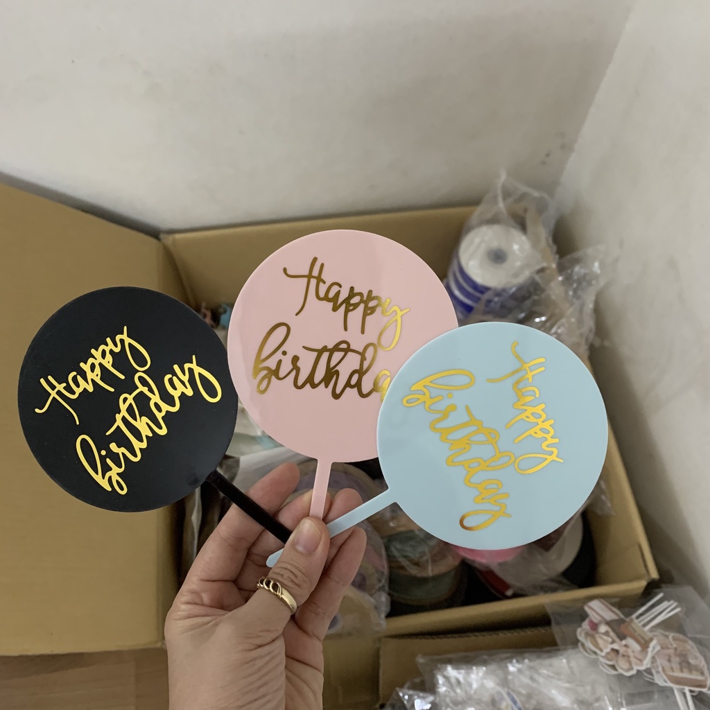 Thẻ cắm Mica sinh nhật Happy birthday / phụ kiện bánh
