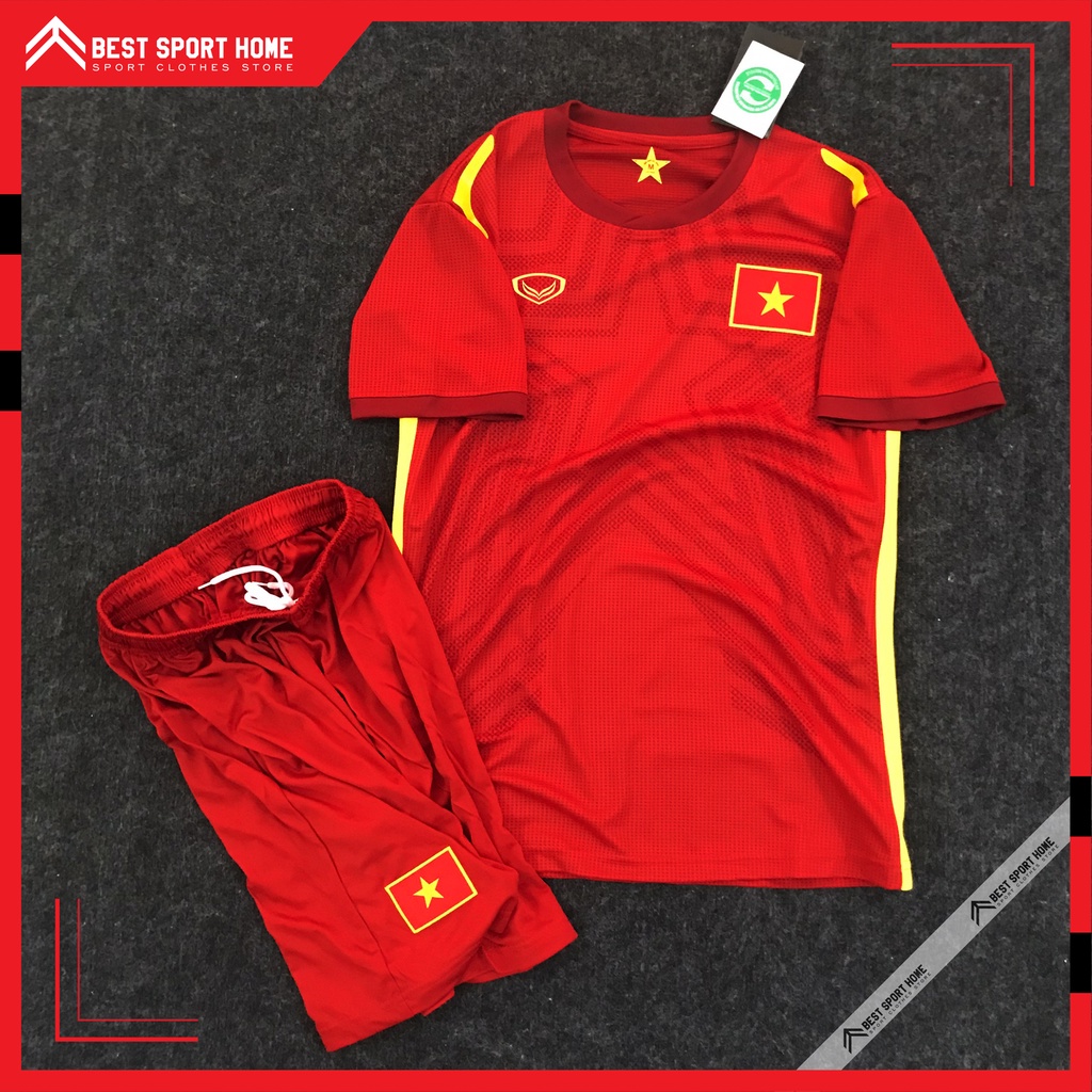 Quần Áo Bóng Đá Đội Tuyển Việt Nam Sân Nhà - Vietnam Homekit 21/22 Màu Đỏ Vải Dệt Kín Mềm Size Âu