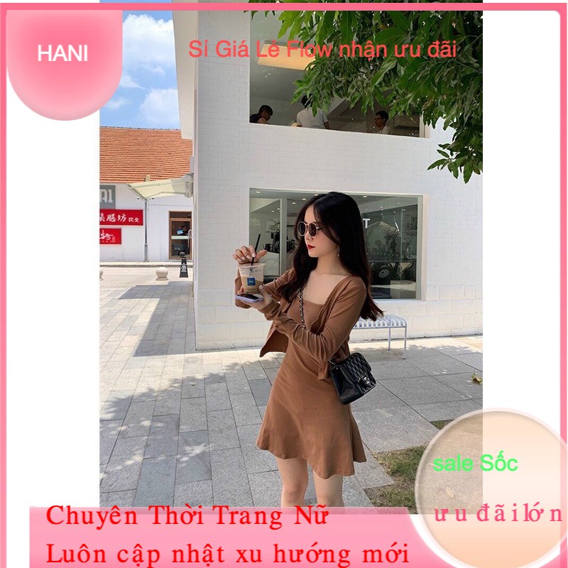 SÉT ĐẦM 2 DÂY KÈM ÁO KHOÁC CROPTOP XINH XẮNÁo Thun Tay Lỡ , Tay Ngắn dáng ôm