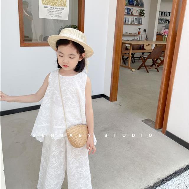 Set Đồ Mùa Hè 5 Món Gồm Áo Không Tay Thêu Họa Tiết Phong Cách Phương Tây + Quần Ống Rộng Cho Bé Gái