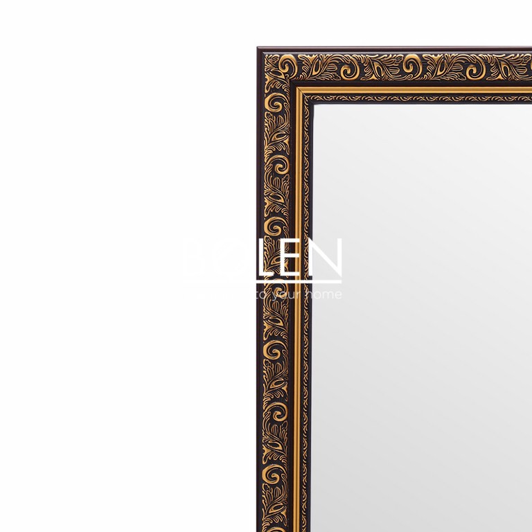 GƯƠNG SOI TREO TƯỜNG VIỀN NÂU SẪM HOA VĂN VÀNG BL234