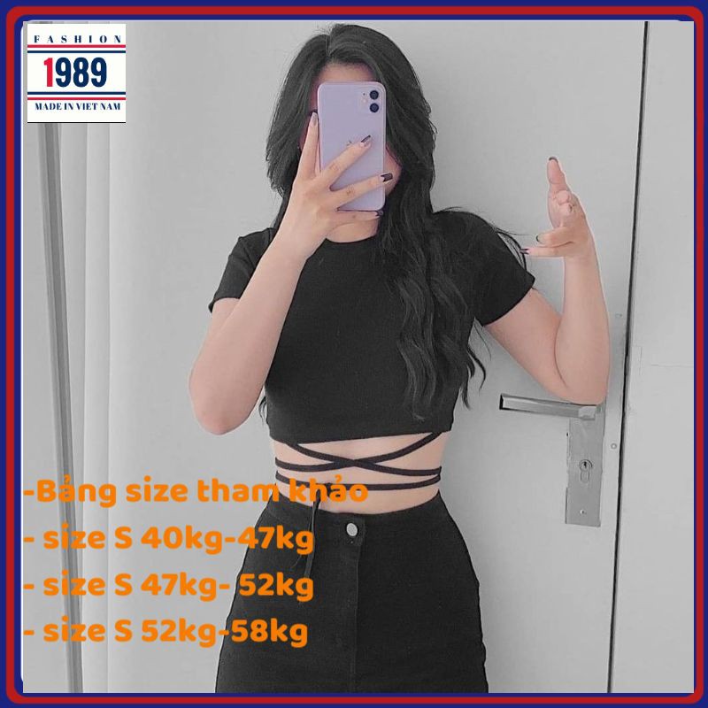 (video+freesip) Áo croptop nữ 🍀 áo phông dáng ngắn nữ , áo đan đay dưới eo phong cách hàn quốc, chất thun mát co dãn1989