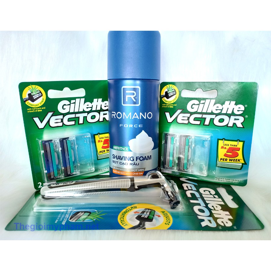 Combo Bọt Cạo Râu Romano Force - Cán Và 2 Dao Cạo Râu Gillette