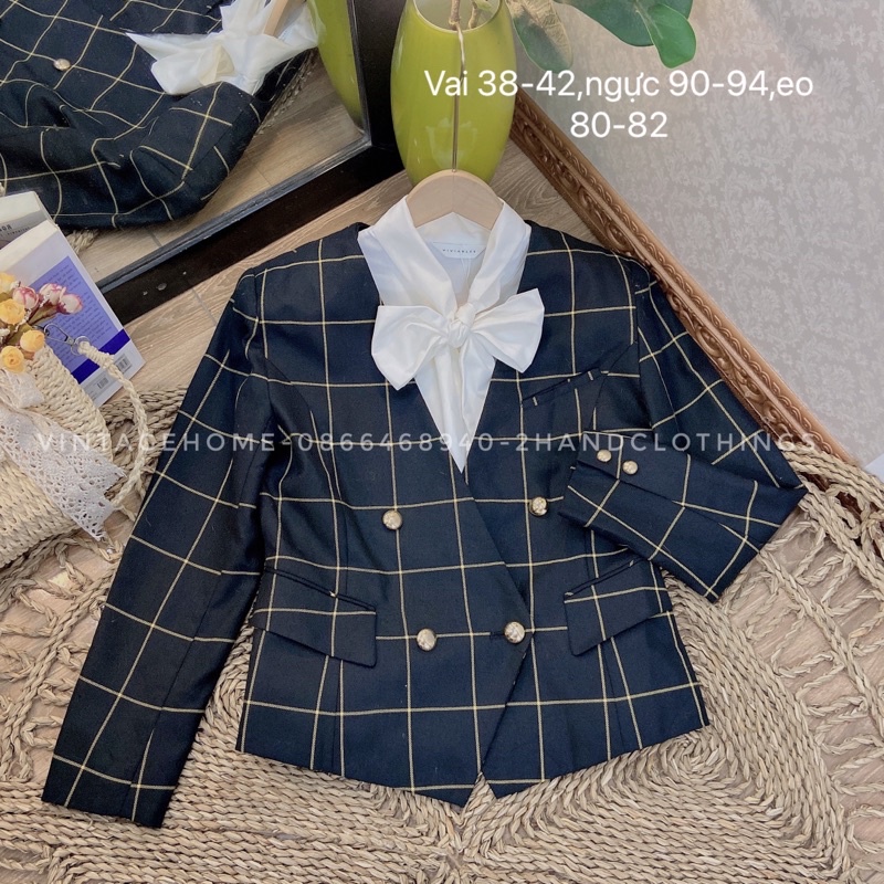 ảnh thật/hàng sẵn/áo khoác vest dáng ngắn chất dạ mỏng 2 lớp kẻ sọc phom âu mặc sang chảnh mẫu 2022