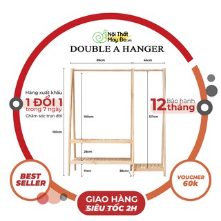 Giá treo quần áo đôi màu gỗ - double a hanger 2 tầng - decor homestay - trang trí phòng ngủ - khách sạn