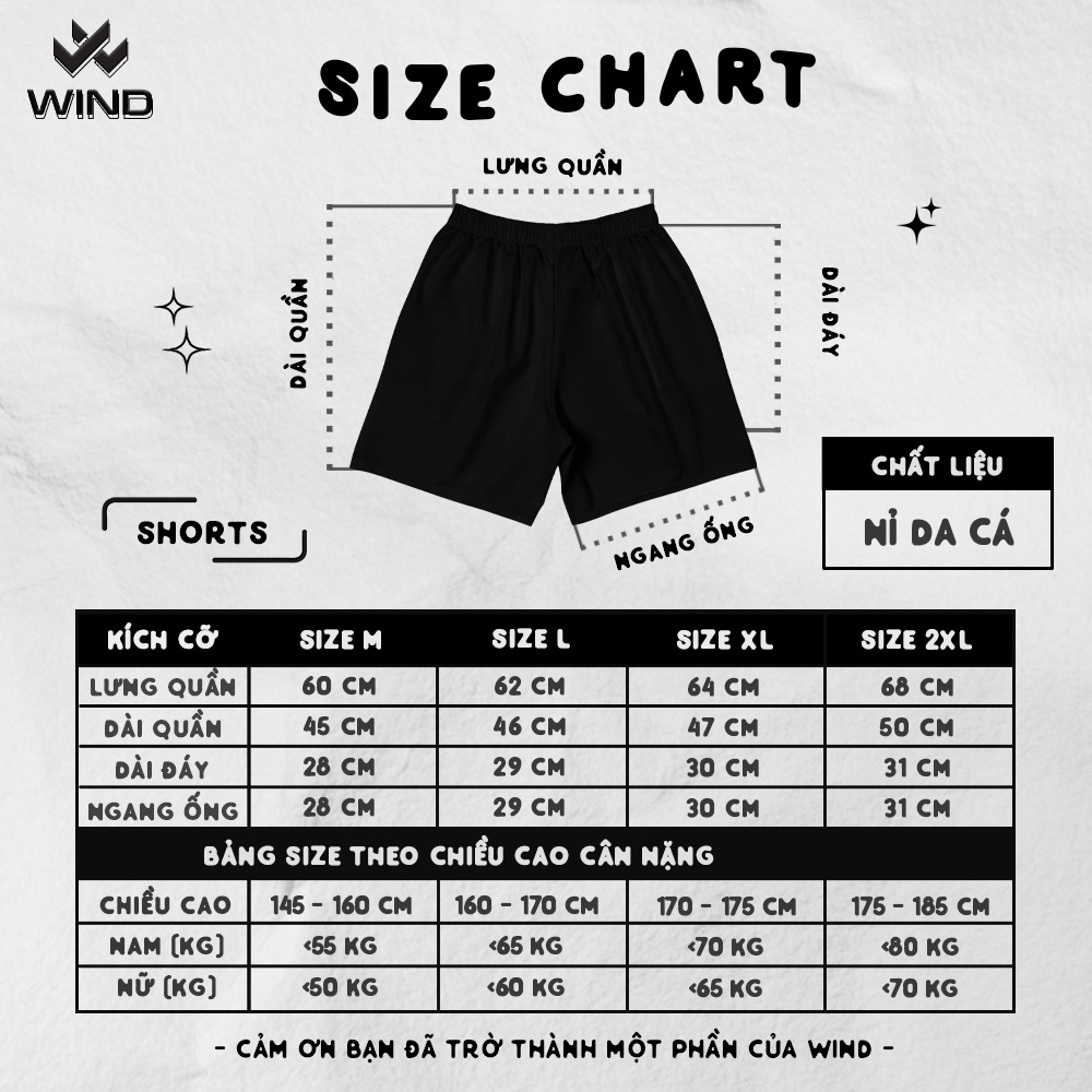 Quần short thun nam nữ WIND unisex ống rộng dọc đùi lửng ngố thời trang mặc nhà