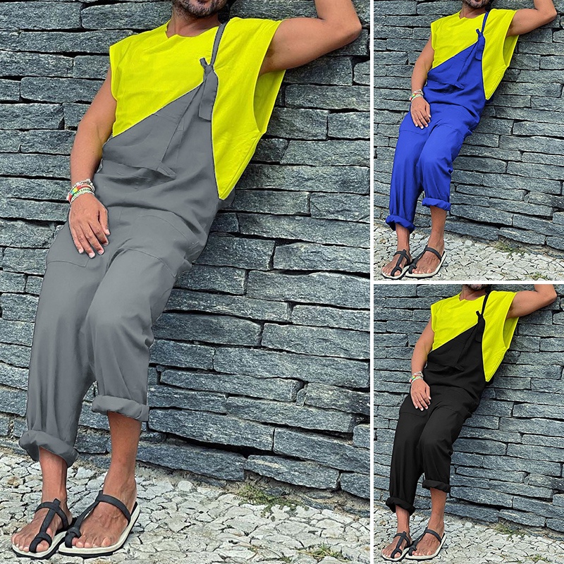 Bộ áo liền quần INCERUN hai dây màu trơn 3 màu thời trang dành cho nam