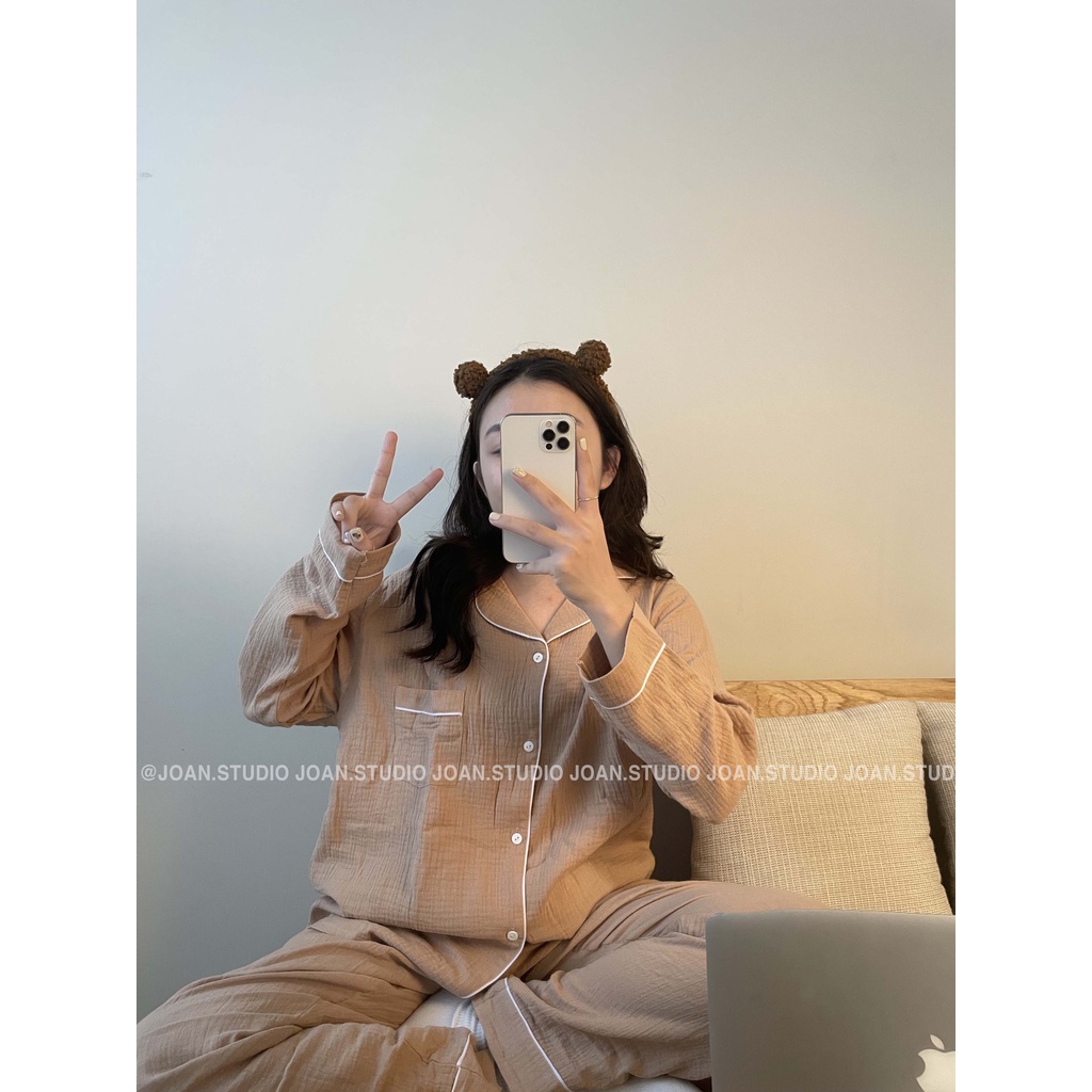 [MUSLIN PYJAMA] - Set Đồ Ngủ Nữ - Đồ Mặc Ở Nhà chất liệu Xô Muslin trơn cao cấp