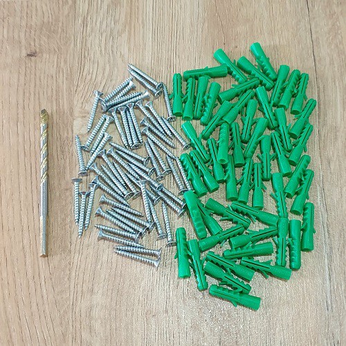 Bộ 3 Loại Gồm 1 Mũi Khoan 6 Ly + 50 con Vít Đầu Bằng 4Ly + 50 con Tắc Kê Râu 6 Ly