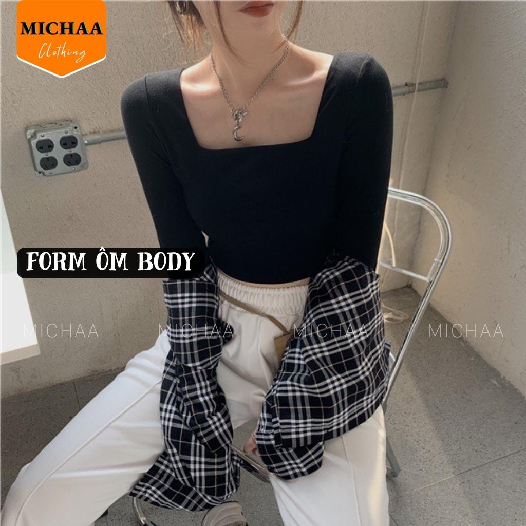 Áo Croptop TAY DÀI CỔ VUÔNG Nữ Thun Borip Ulzzang Cổ Vuông Kiểu Ôm Body Đẹp - MICHAA