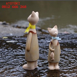 Cặp Mèo Gốm Bát Tràng, Tượng Thú Decor