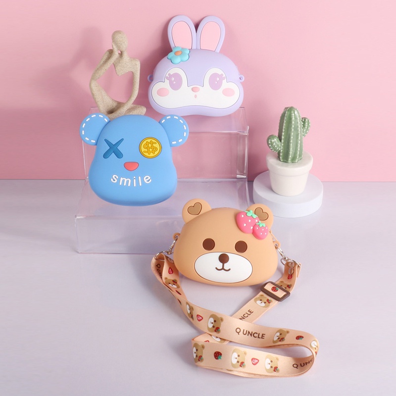Túi đeo chéo silicon cho bé hình thỏ, hình gấu xinh xắn phong cách Hàn Quốc